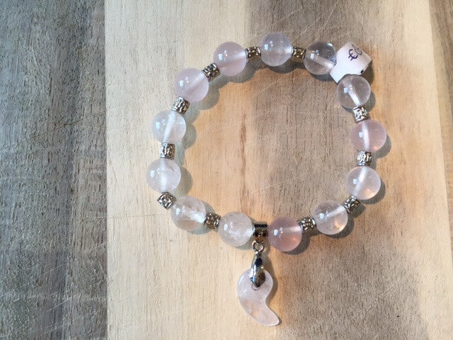 Armband Roze kwarts met maan bedeltje