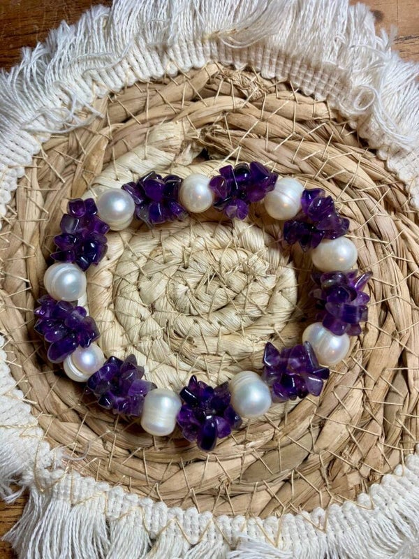 Armband met amethist en parels
