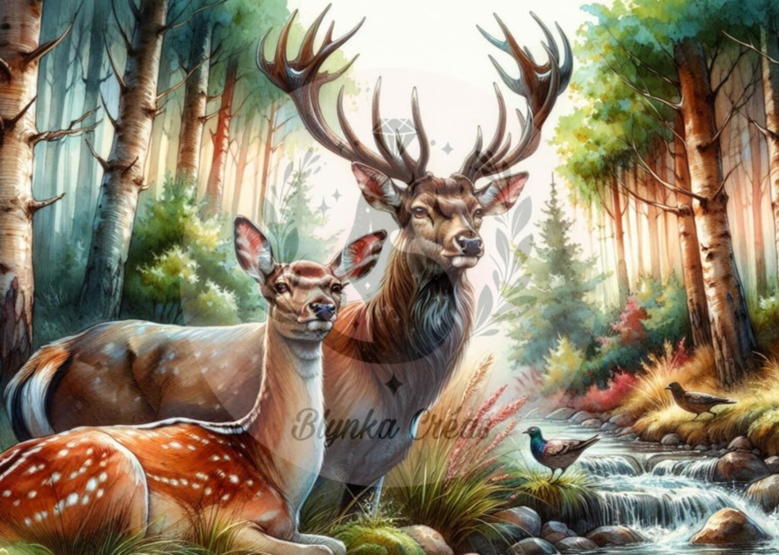 Sous l'ombre des Arbres : Le Cerf et la Biche de Lum'ia