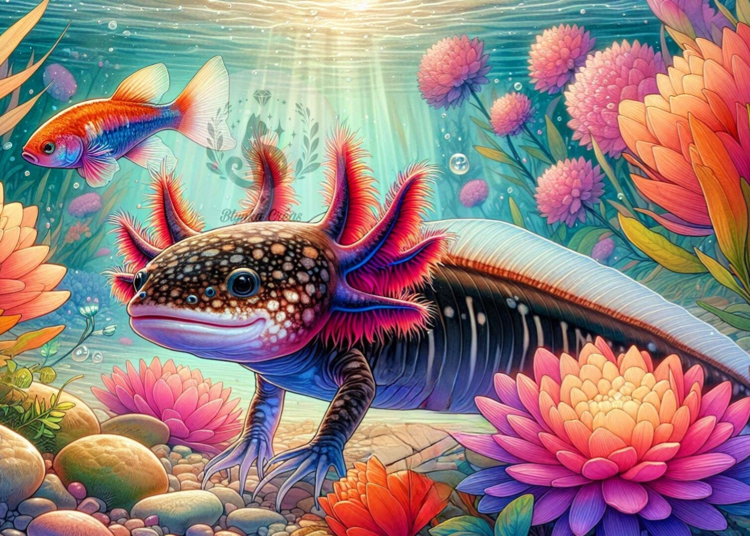 Sérénité Aquatique : L’Axolotl Noir de Lum'ia