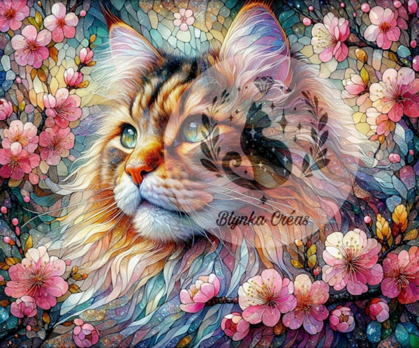 Vitrail Mystique du Chat et des Fleurs de Lum'ia