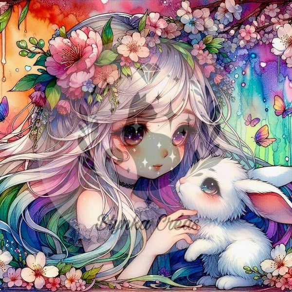 La Douce et le Lapin des Aurores Pastel de Lum'ia