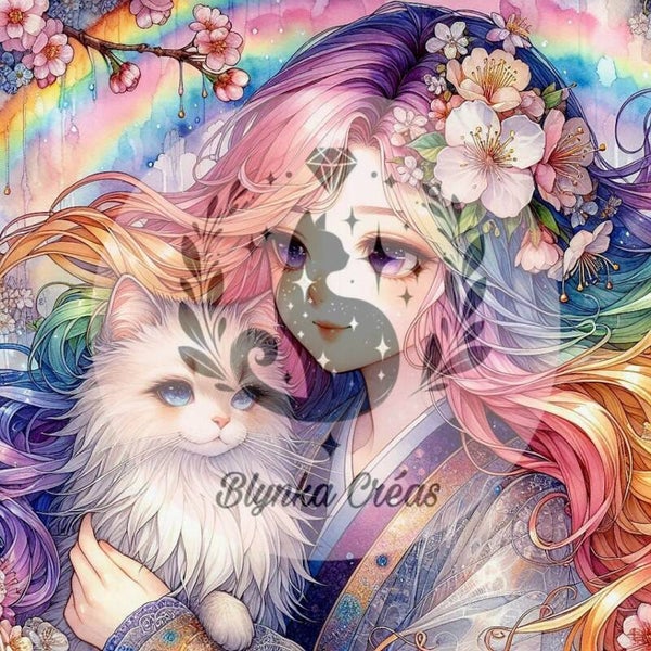 La Douce Gardienne et le Chat des Aurores Roses de Lum'ia