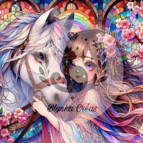 La Cavalière et le Cheval des Fleurs Arc-en-Ciel de Lum'ia