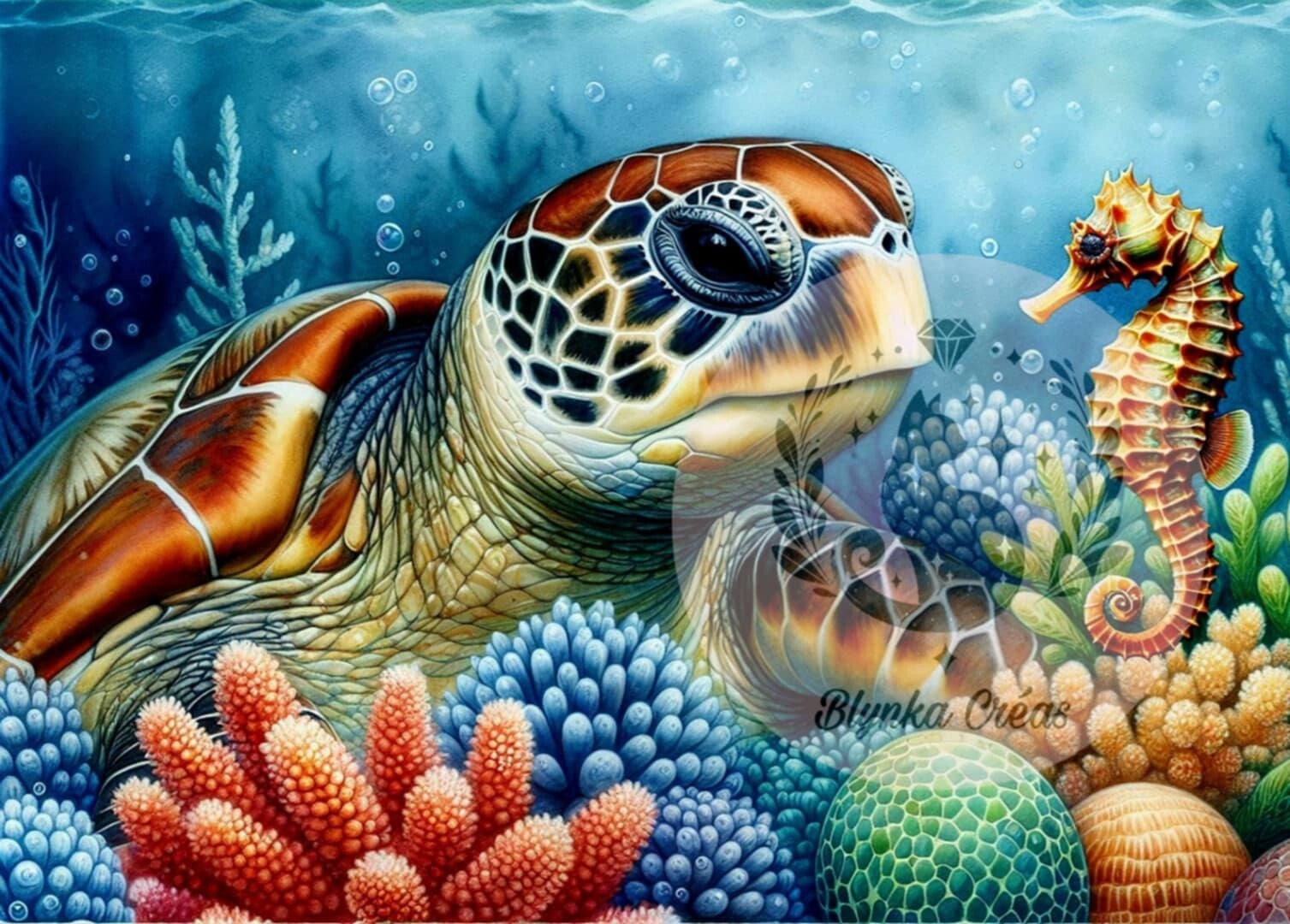 Trésors de l'Océan : Tortue et Hippocampe de Lum'ia