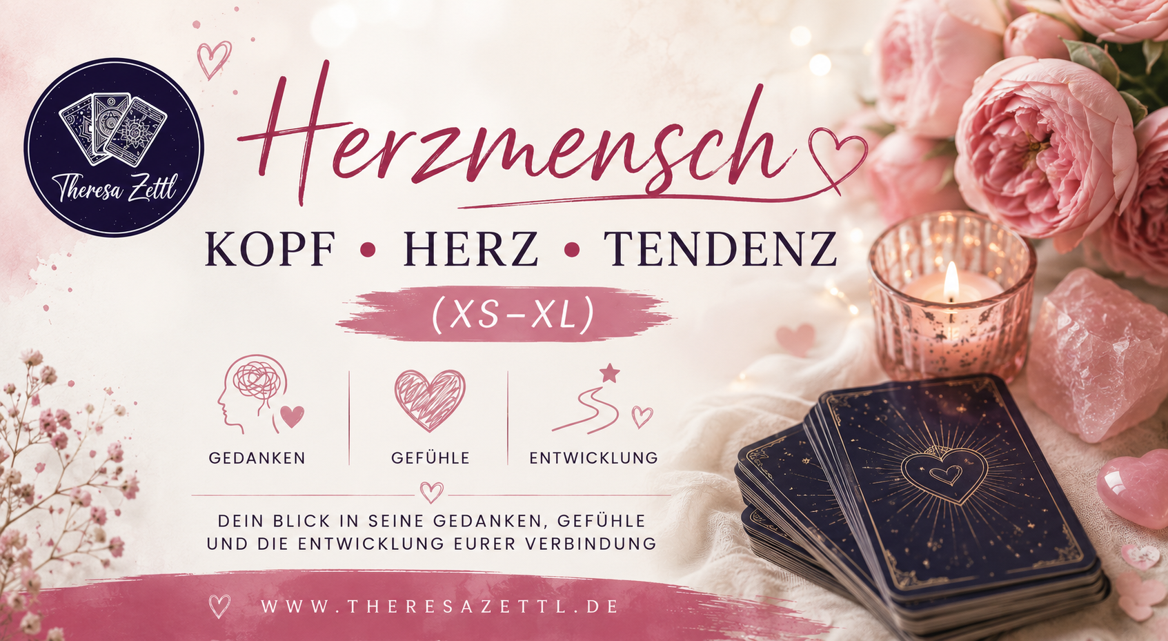 Kartenlegung: Herzmensch-Reading – Kopf • Herz • Tendenz (XS - M - XL)