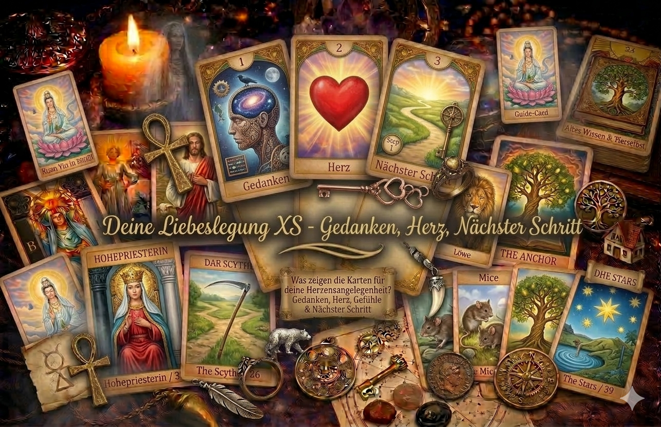 Kartenlegung: Liebeslegung XS - Gedanken, Herz, Nächster Schritt