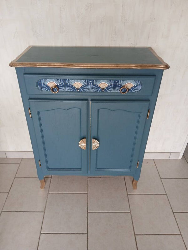 Meuble bleu canard et doré