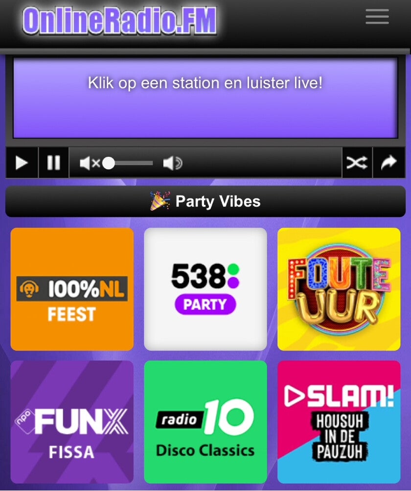 Homepage screenshot van OnlineRadio.FM, de nieuwe online radio portal voor jonge luisteraars