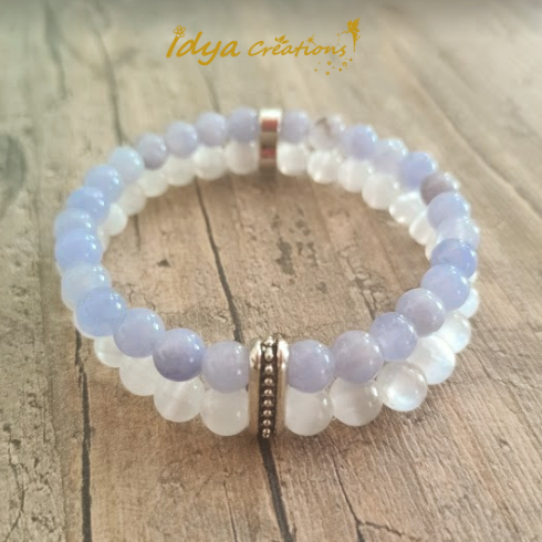Bracelet double Sélénite/calcédoine Blue Lace