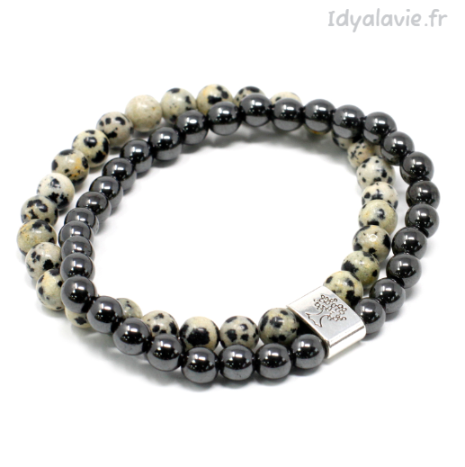 Bracelet double Hématite/ Jaspe Dalmatien
