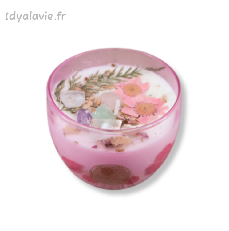 Bougie Douceur fleurs séchées et cristaux