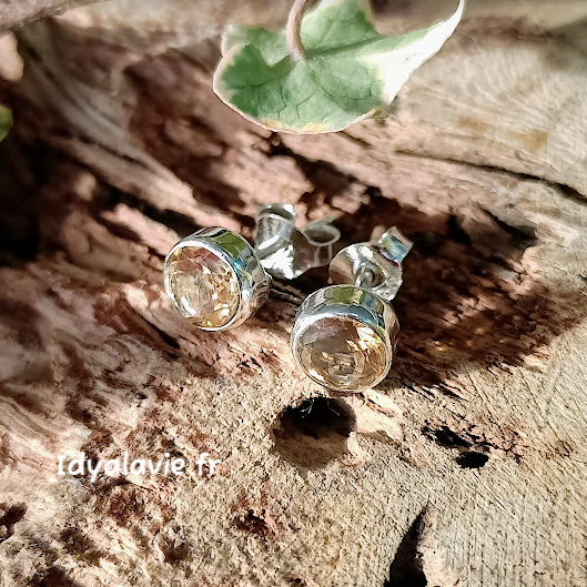 Boucles d'oreilles clous Citrine argent 925