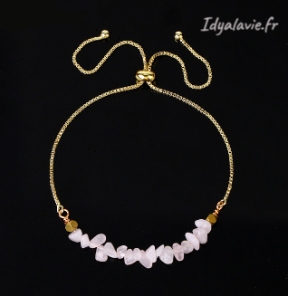 Bracelet coulissant chips Quartz rose