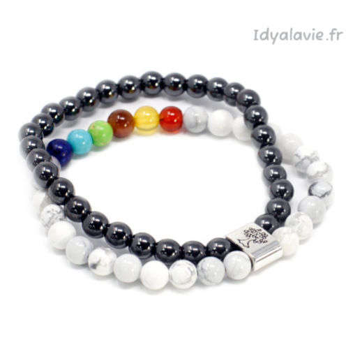 Bracelet double Hématite/Howlite 7 chakras