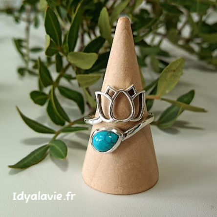 Bague lotus argent Turquoise