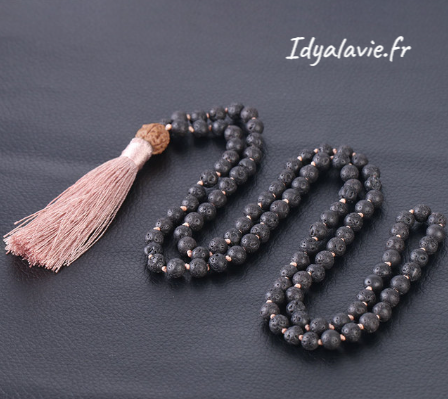 Mala en Pierres de lave gland rose