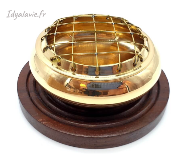 Brûleur d'encens laiton sur support bois