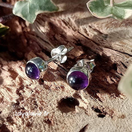 Boucles d'oreilles clous Améthyste argent 925