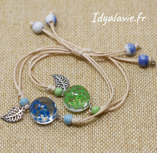 Bracelet Fleurs et feuilles large