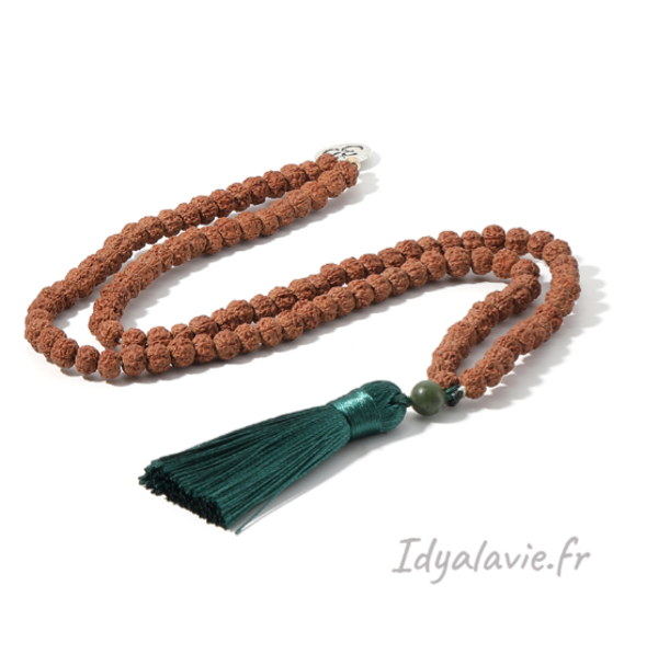 Mala graines de Rudrakshas ponpon vert et perle