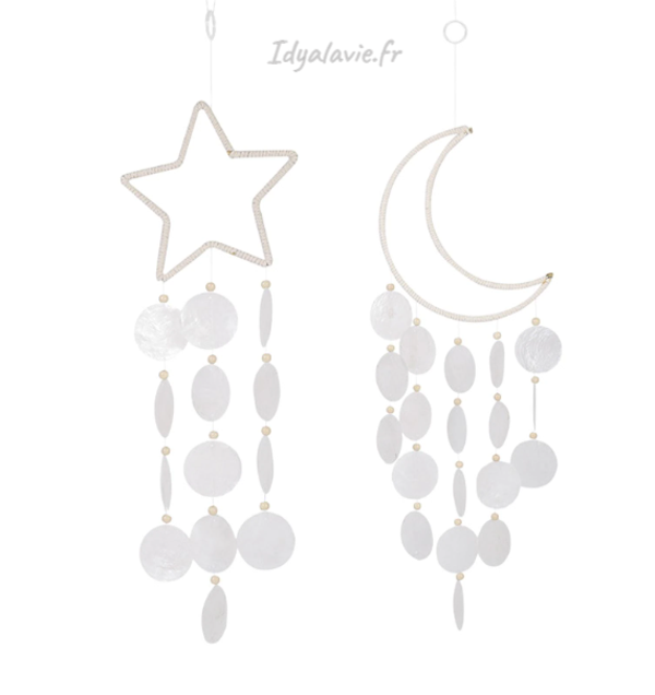 Mobile Lune / Etoile et nacre Capiz