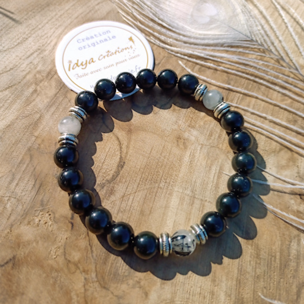 Bracelet obsidienne et quartz tourmaline