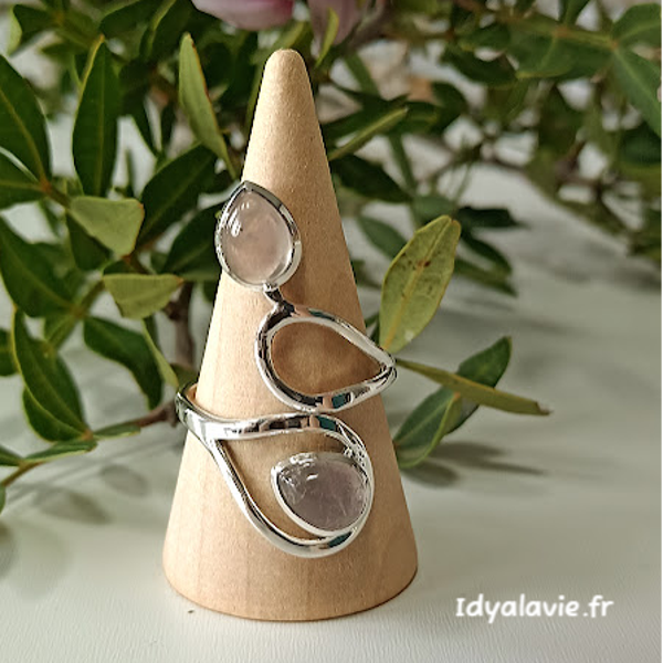 Bague double entrelacs argent Quartz Rose