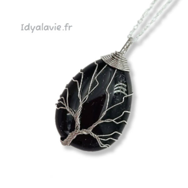 Pendentif goutte Obsidienne arbre de Vie