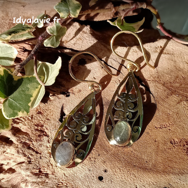 Boucles d'oreilles Labradorite laiton