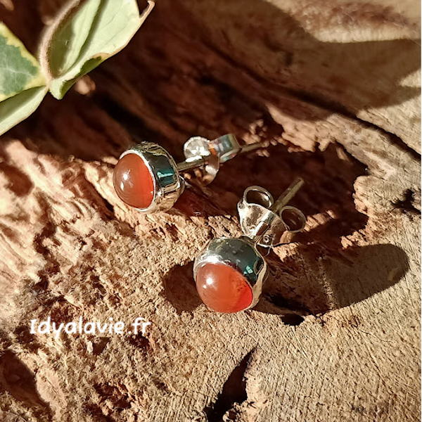 Boucles oreilles clous Cornaline argent 925