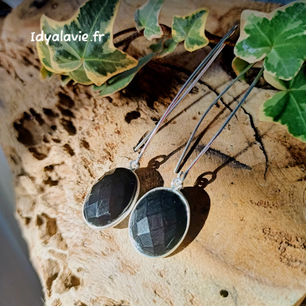 Boucles d'oreilles Onyx laiton argenté