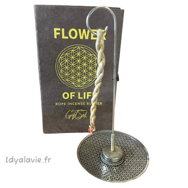 Coffret set Encens cordes et support Fleur de Vie gravé