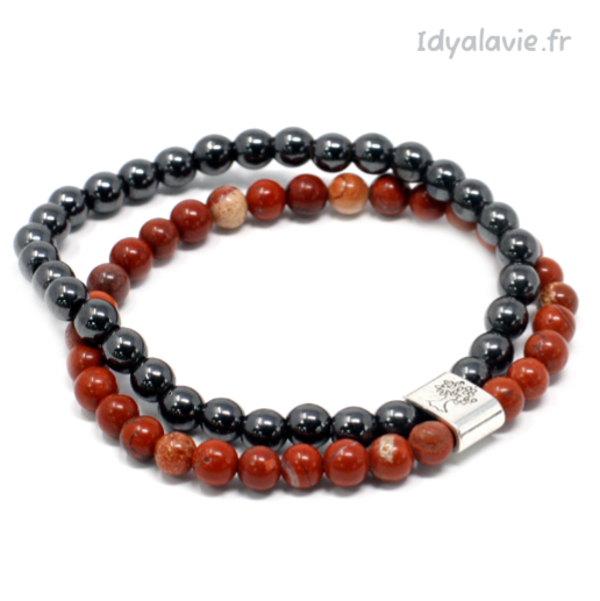Bracelet double Hématite/Jaspe rouge