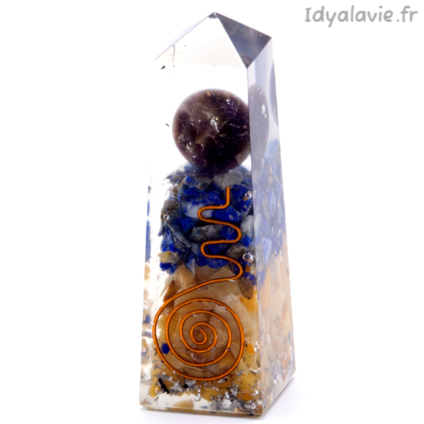 Orgonite obélisque Lapis et Aventurine jaune