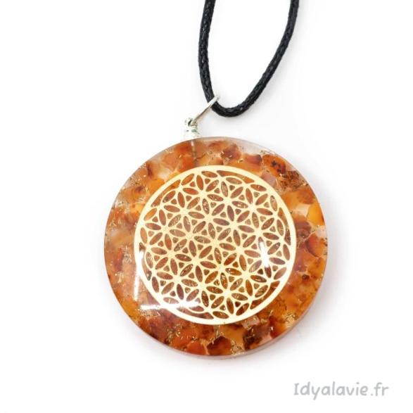 Pendentif orgonite Fleur de Vie Cornaline