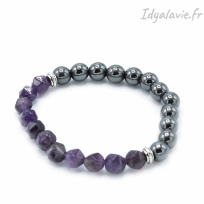 Bracelet Hématite et Améthyste à facettes