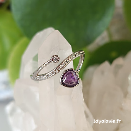 Bague cœur améthyste facetté