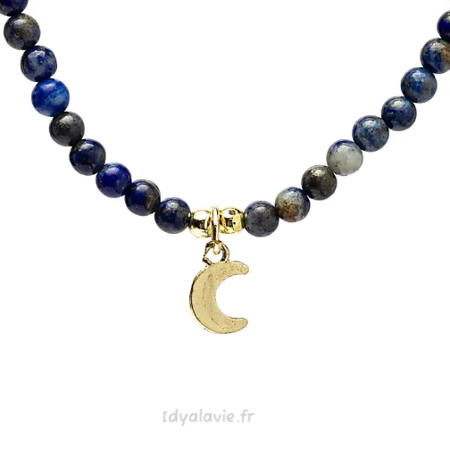 Collier ajustable Lapis-lazuli avec pendentif lune
