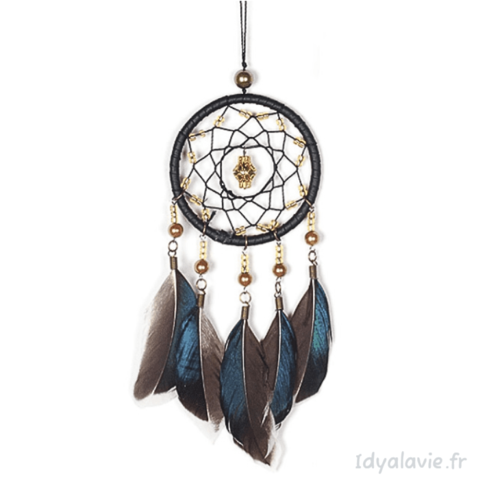 Attrape rêve plumes gris/bleu