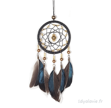 Attrape rêve plumes gris/bleu