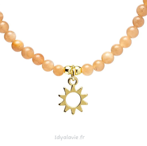 Collier ajustable Pierre de soleil avec pendentif soleil