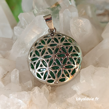 Pendentif Fleur de Vie métal Aventurine