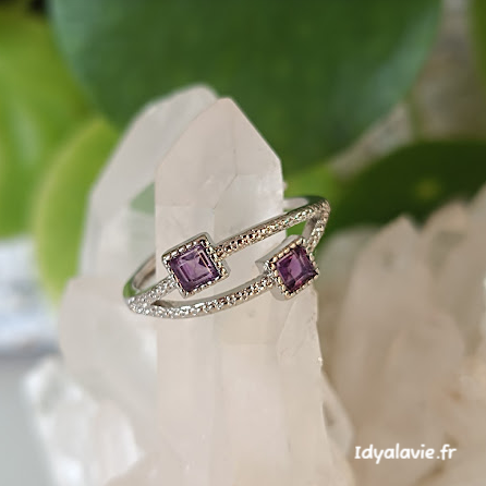 Bague améthyste double carré