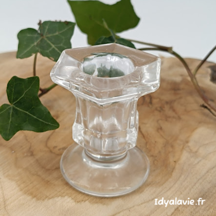 Bougeoir en verre hexagonal