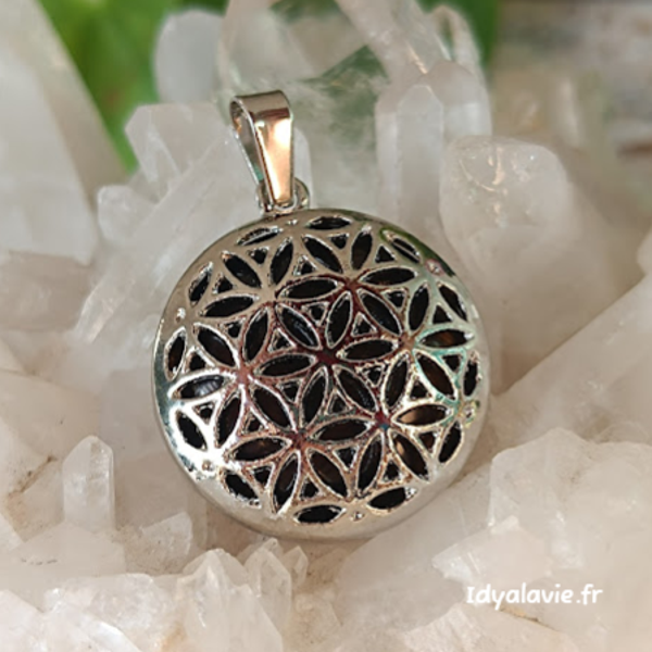 Pendentif Fleur de Vie métal Œil de tigre