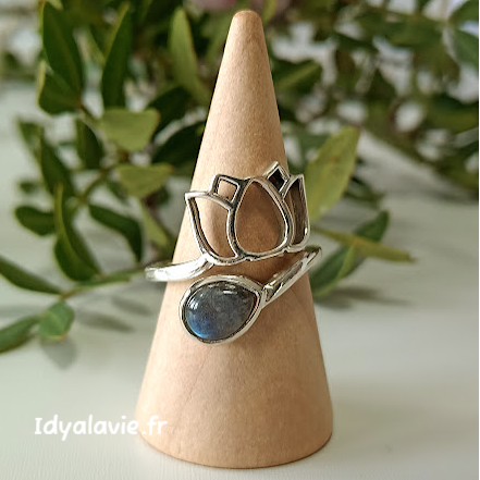 Bague lotus argent Labradorite
