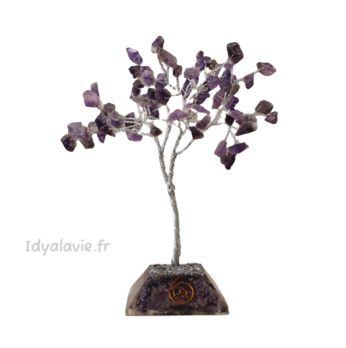 Arbre à gemmes améthyste 80 pierres base orgonite