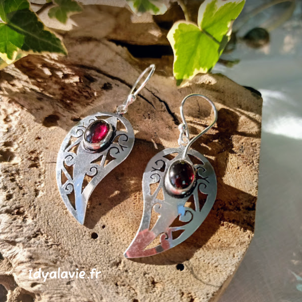 Boucles d'oreilles Cachemire Grenat
