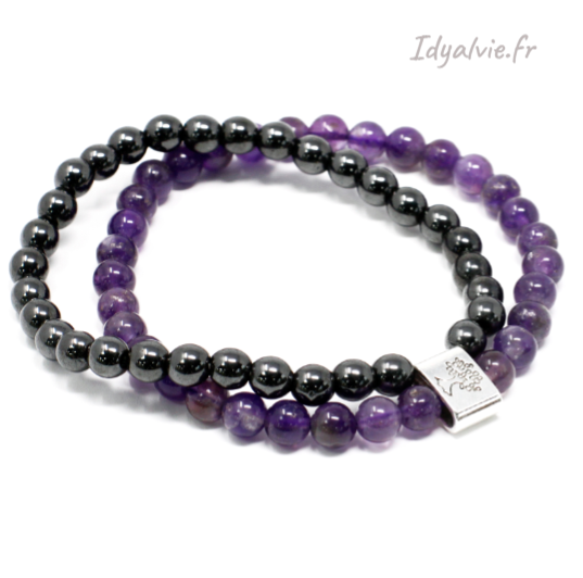 Bracelet double Hématite/Améthyste